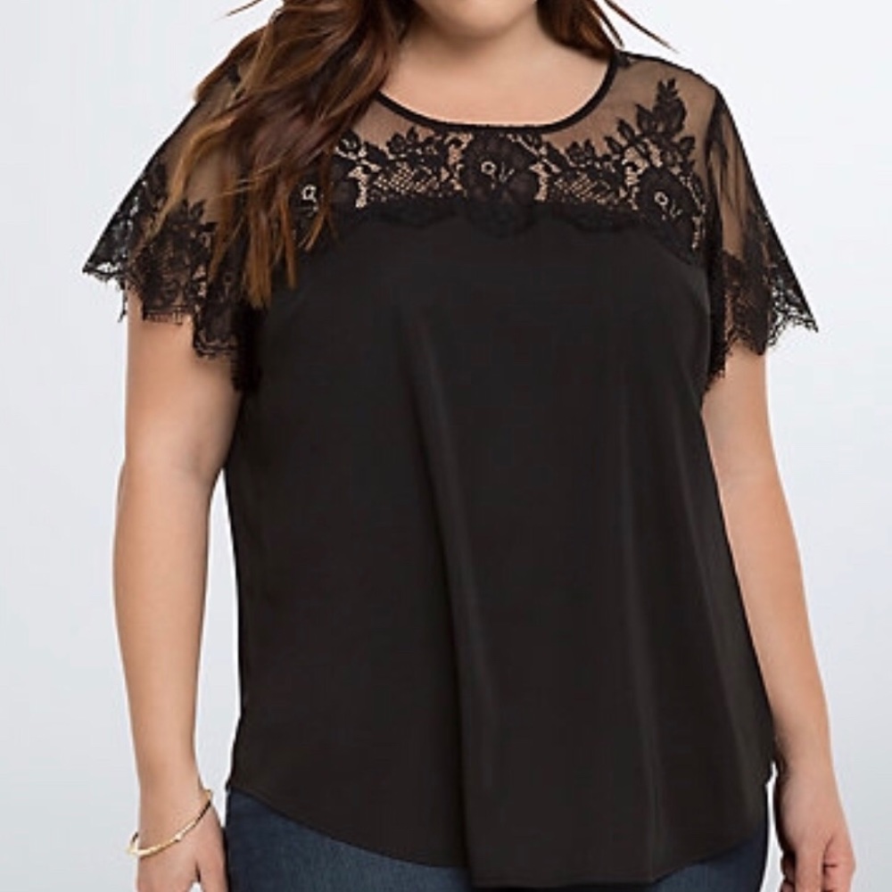 Lace Inset Satin Blouse